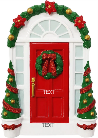 Red door with Wreath Ornament