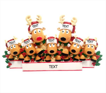 Personalized Reindeer Family of 7- Table Topper Stand Decoration - Custom Holiday Gift