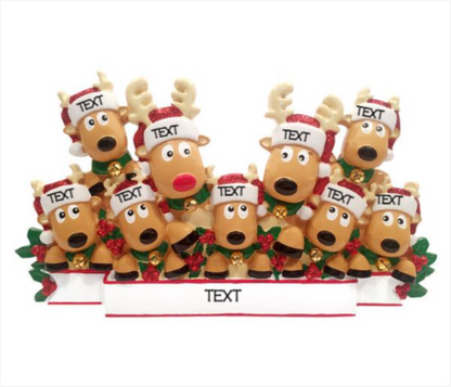 Personalized Reindeer Family of 9- Table Topper Stand Decoration- Custom Holiday Gift