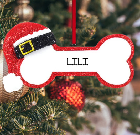 Personalized Santa Dog Bone Ornament - Custom Holiday Gift