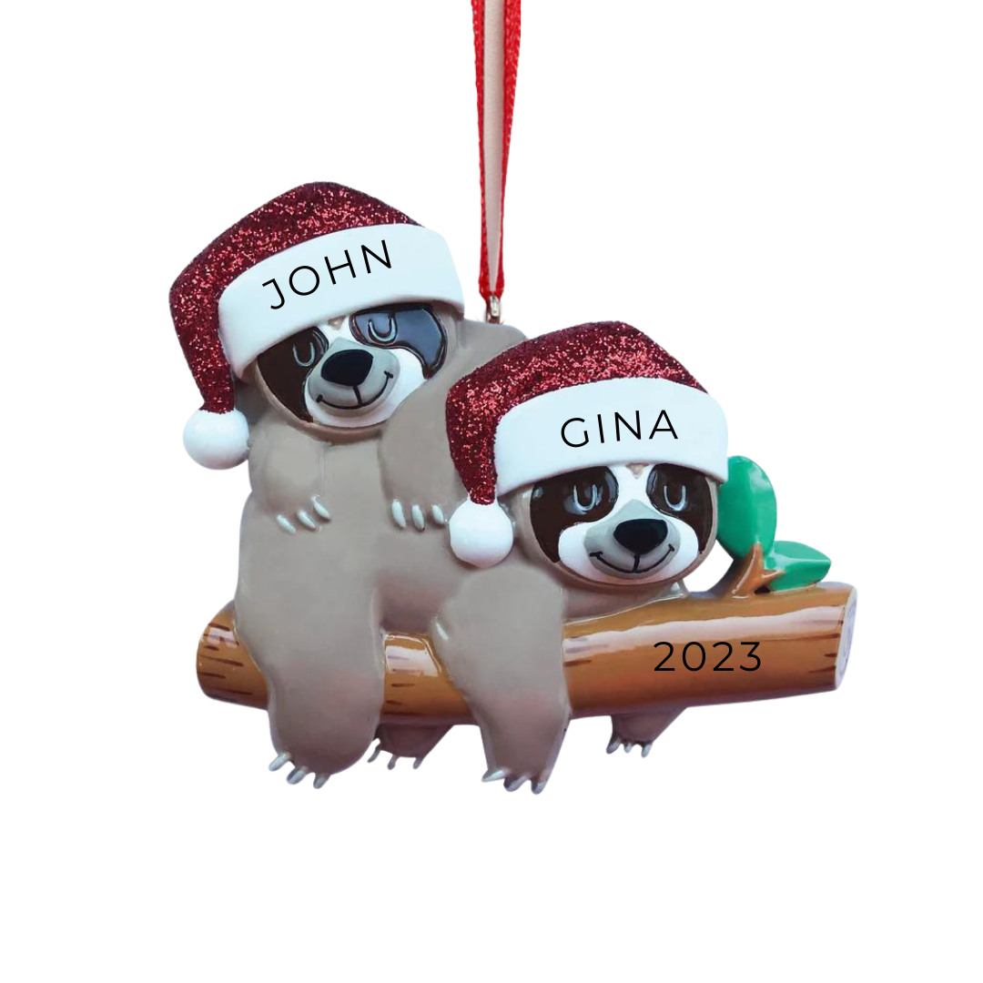 Personalized Sloth Family - Couple Ornament - Custom Holiday Gift