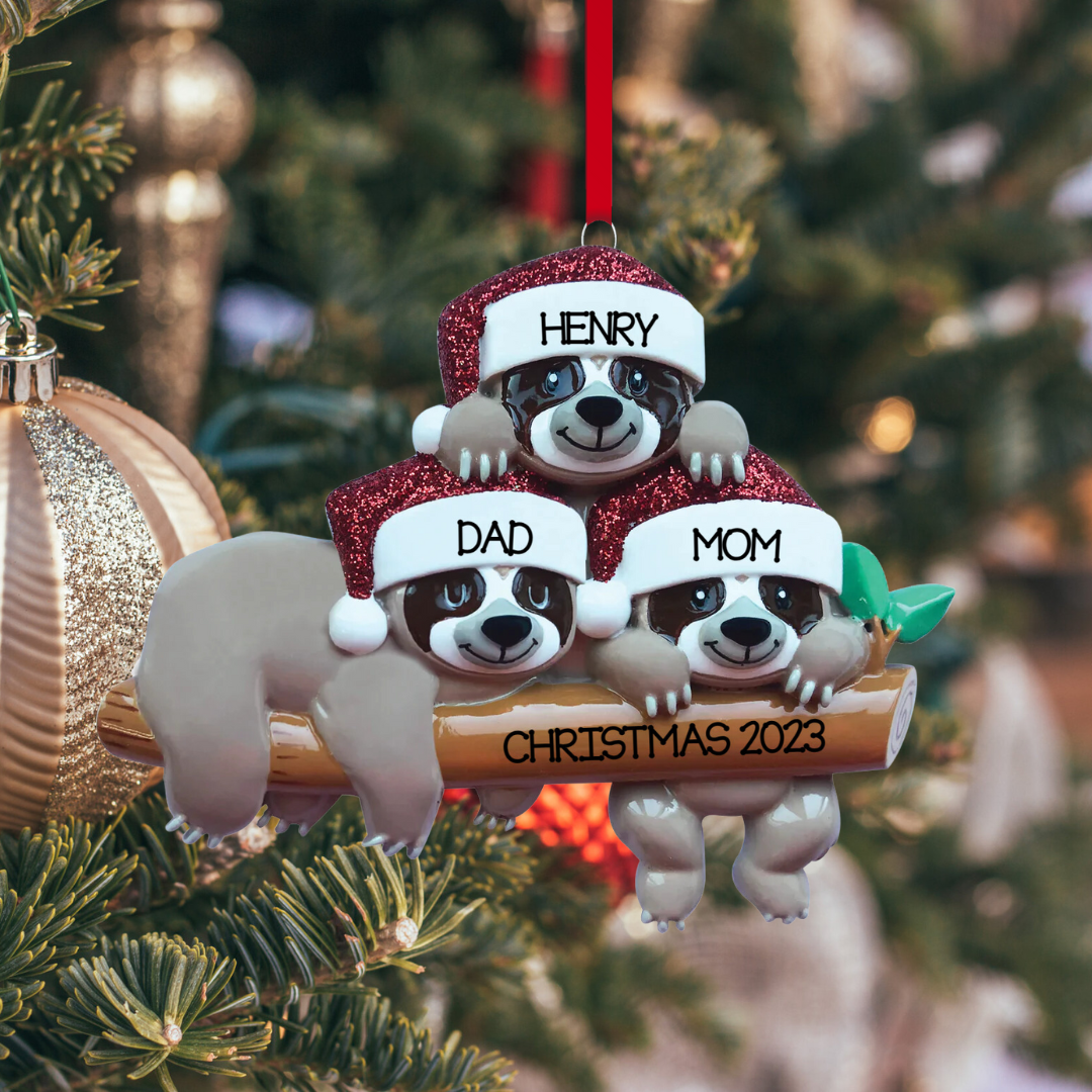 Personalized Sloth Family - Family of 3 Ornament - Custom Holiday Gift