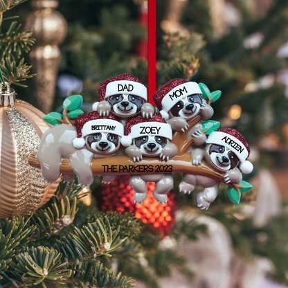 Personalized Sloth Family - Family of 5 Ornament  - Custom Holiday Gift