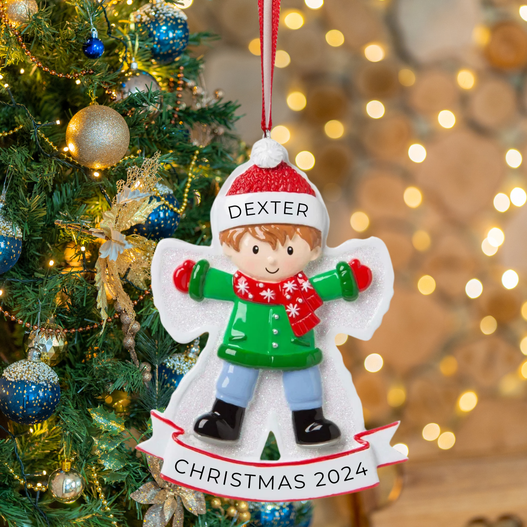 Personalized Snow Angel (Boy) Ornament - Custom Holiday Gift