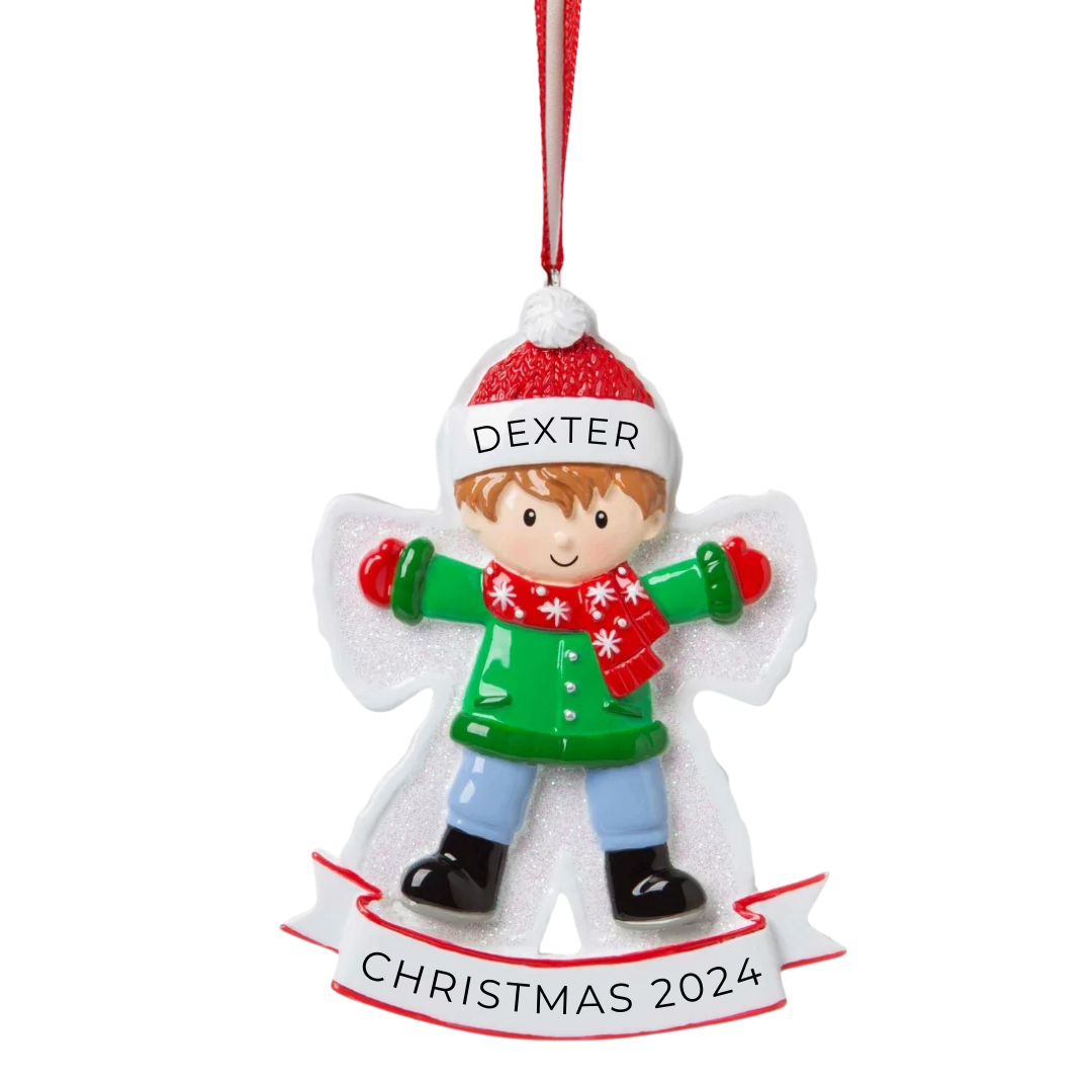 Personalized Snow Angel (Boy) Ornament - Custom Holiday Gift