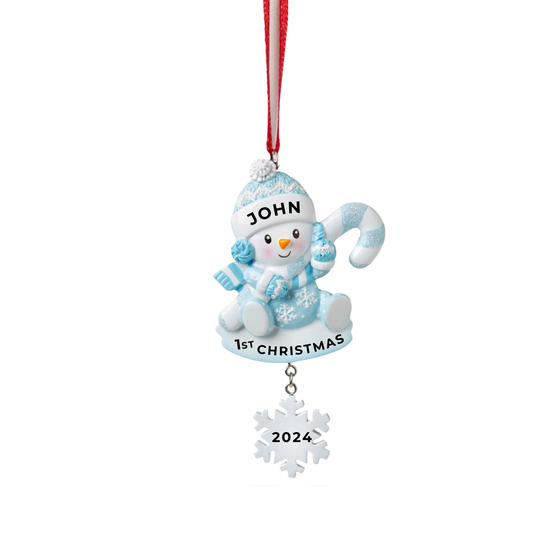 Personalized Snowbaby with Candy Cane - Blue Ornament - Custom Holiday Gift