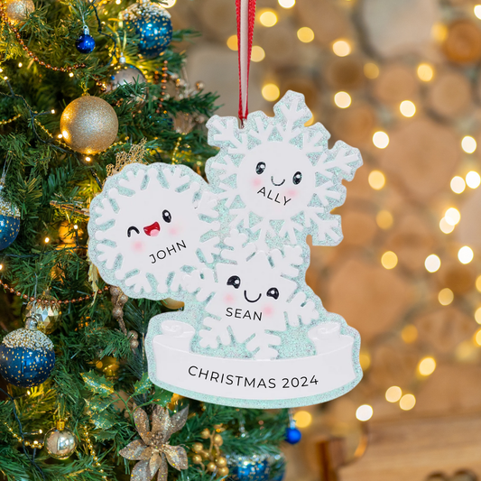 Personalized Snowflake Family of 3 Ornament - Custom Holiday Gift