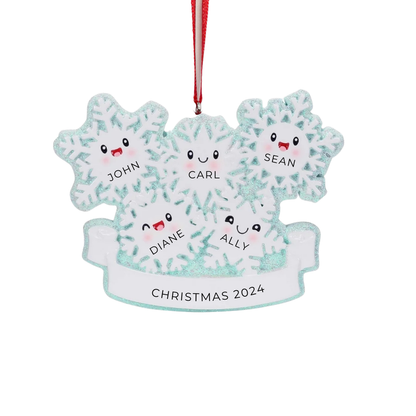 Personalized Snowflake Family of 5 Ornament - Custom Holiday Gift