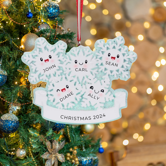 Personalized Snowflake Family of 5 Ornament - Custom Holiday Gift