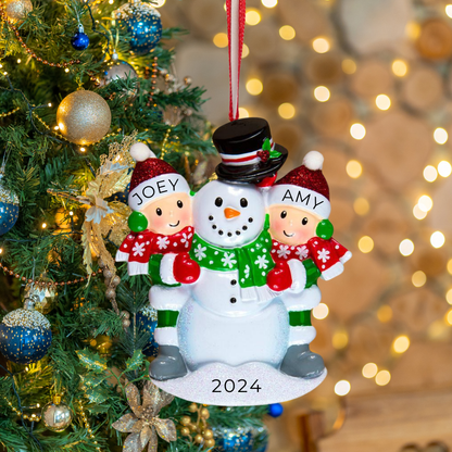 Personalized Snowman Building Family of 2 Ornament - Custom Holiday Gift