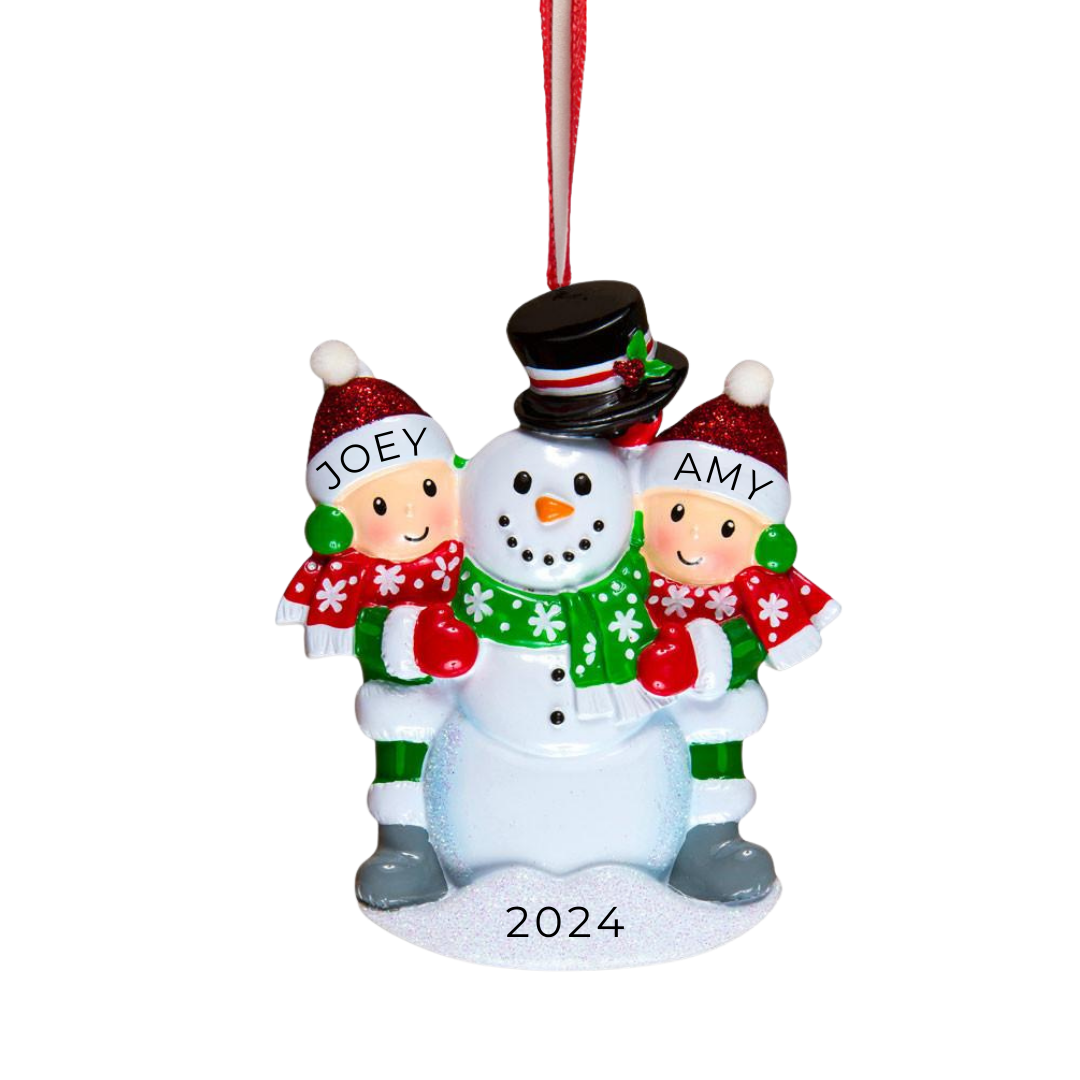 Personalized Snowman Building Family of 2 Ornament - Custom Holiday Gift