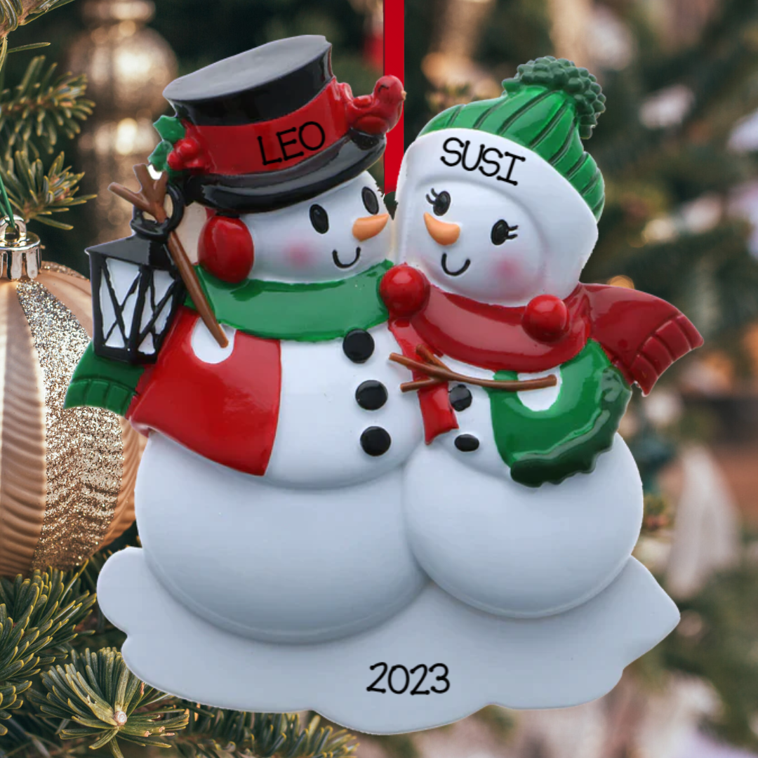 Personalized Snowman family - Couple Ornament - Custom Holiday Gift