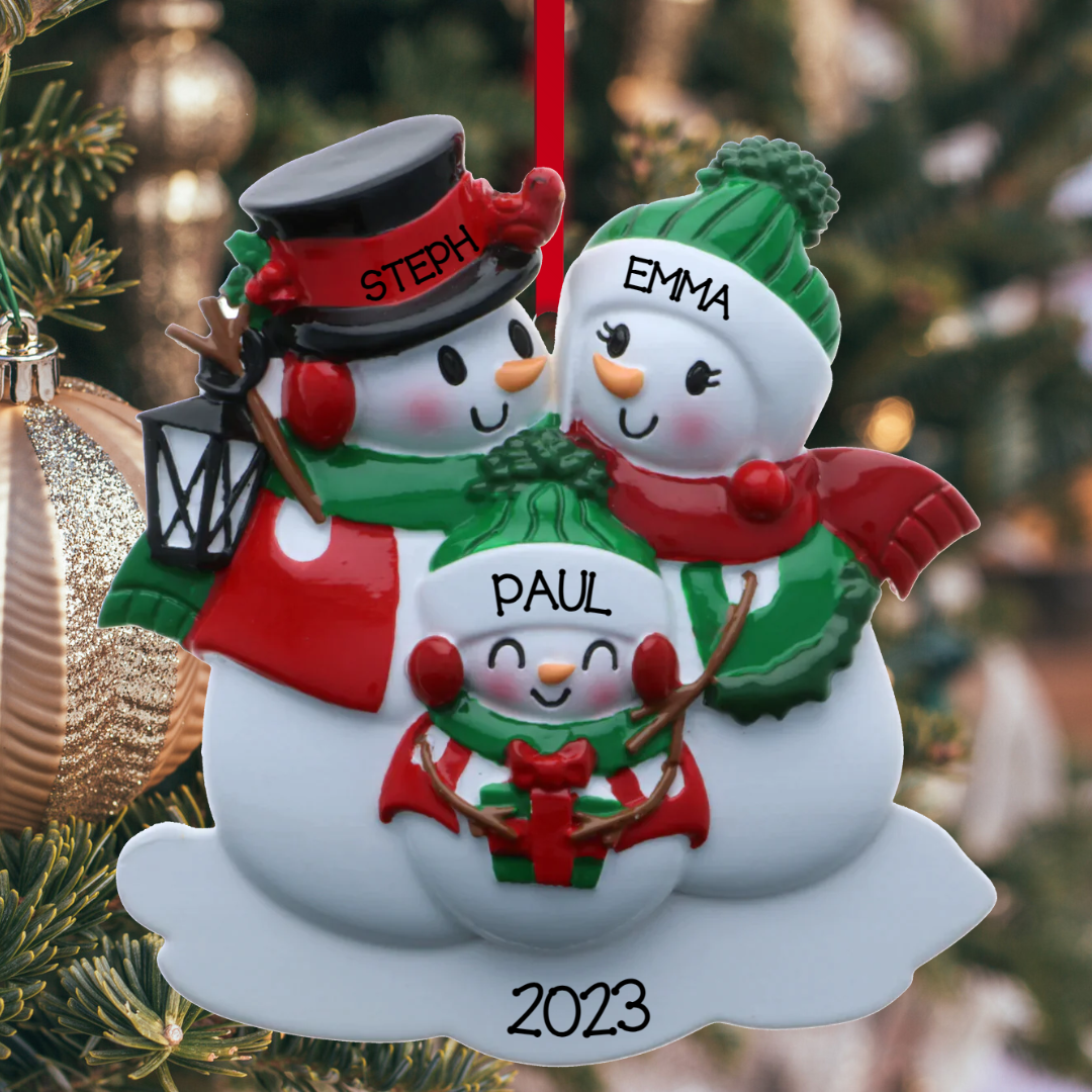 Personalized Snowman family - Family of 3 Ornament - Custom Holiday Gift