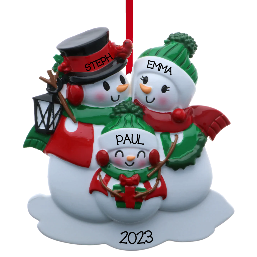 Personalized Snowman family - Family of 3 Ornament - Custom Holiday Gift