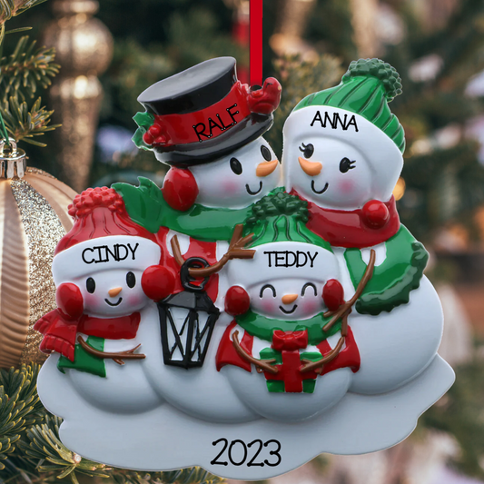 Personalized Snowman family - Family of 4 Ornament - Custom Holiday Gift