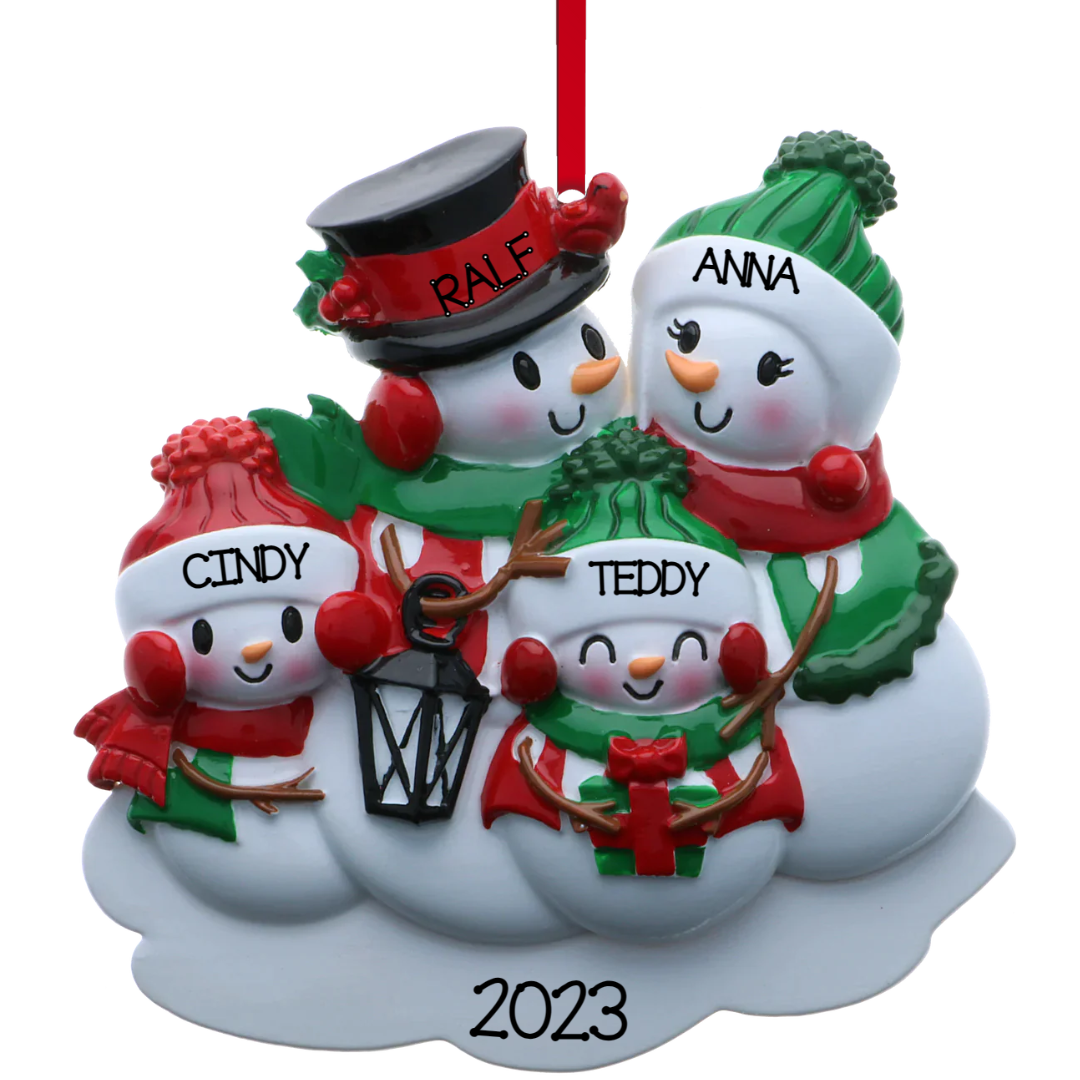 Personalized Snowman family - Family of 4 Ornament - Custom Holiday Gift