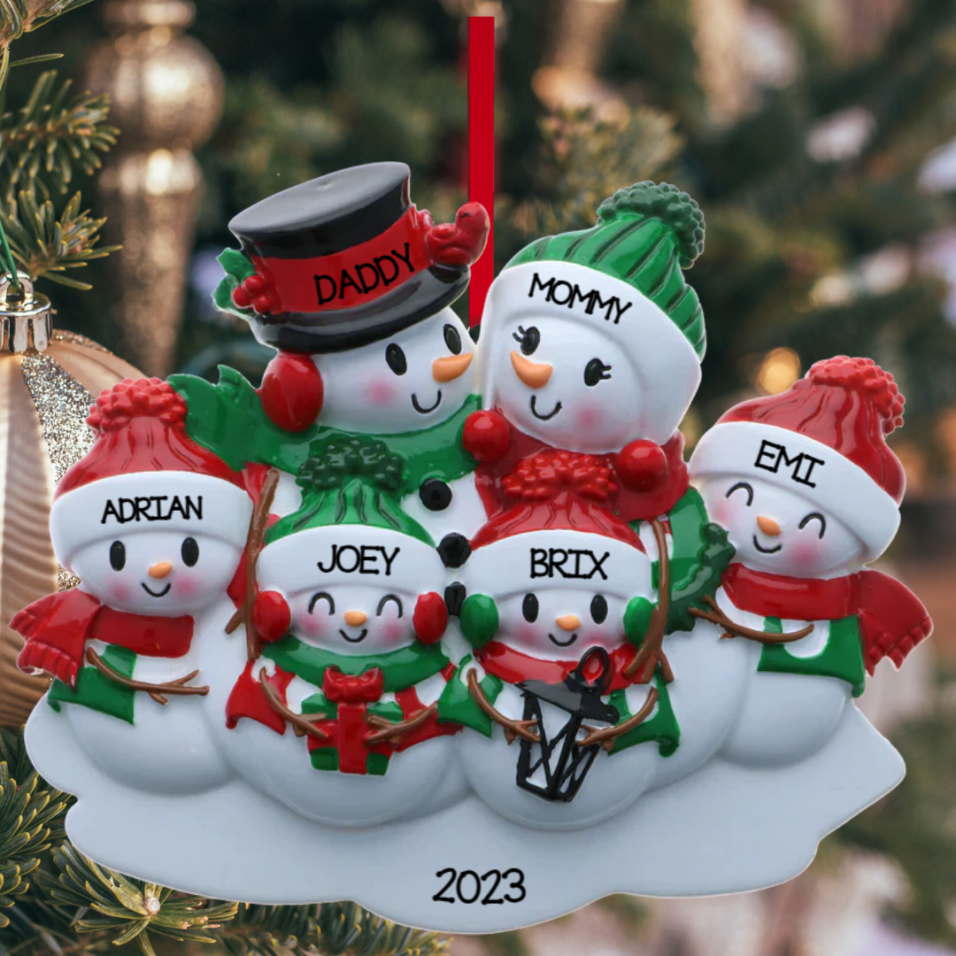 Personalized Snowman family - Family of 6 Ornament - Custom Holiday Gift