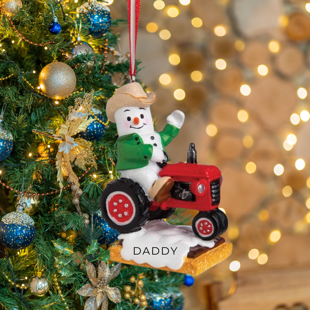 Personalized Snowmen Tractor Ornament - Custom Holiday Gift