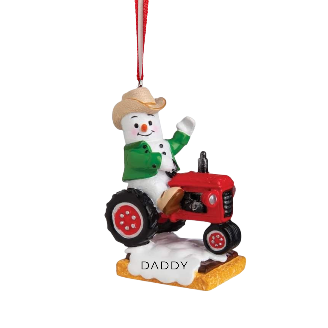 Personalized Snowmen Tractor Ornament - Custom Holiday Gift