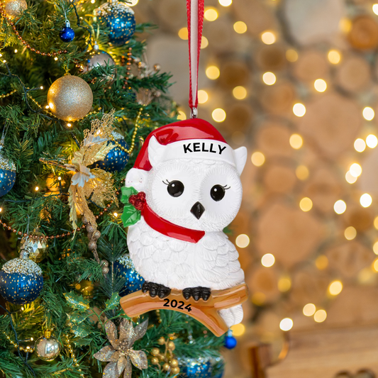 Personalized Snowy Owl Ornament - Custom Holiday Gift