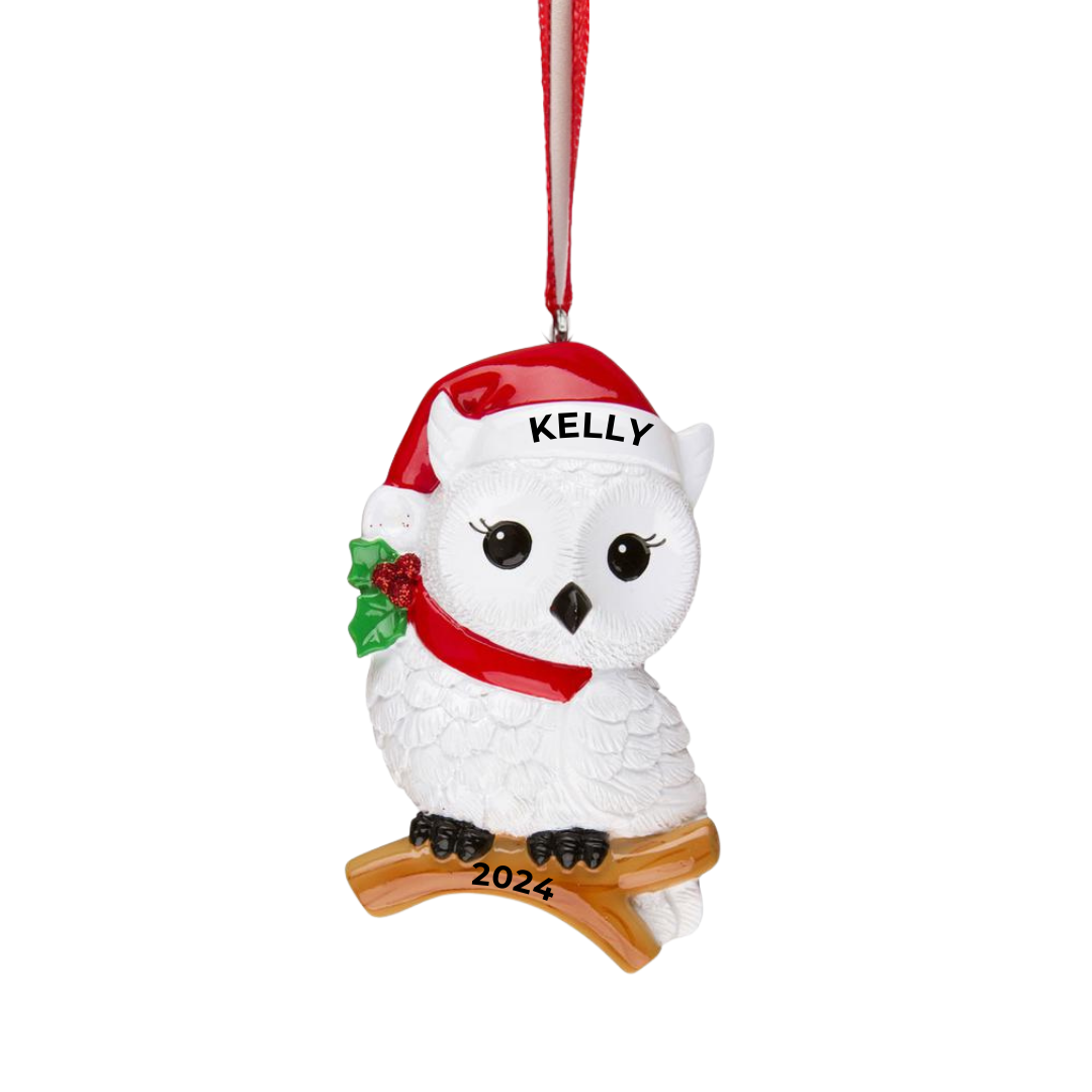 Personalized Snowy Owl Ornament - Custom Holiday Gift