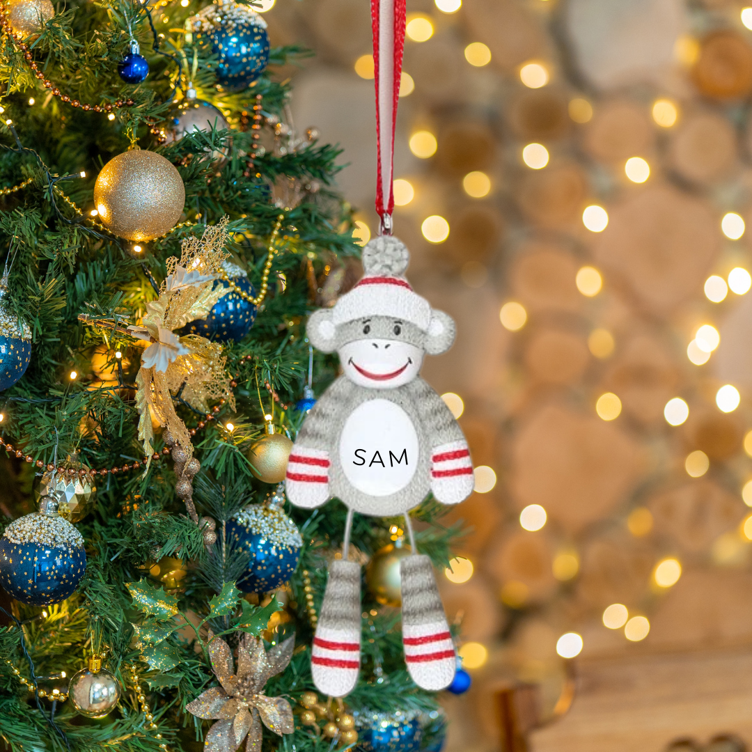 Personalized Sock Monkey Ornament - Custom Holiday Gift