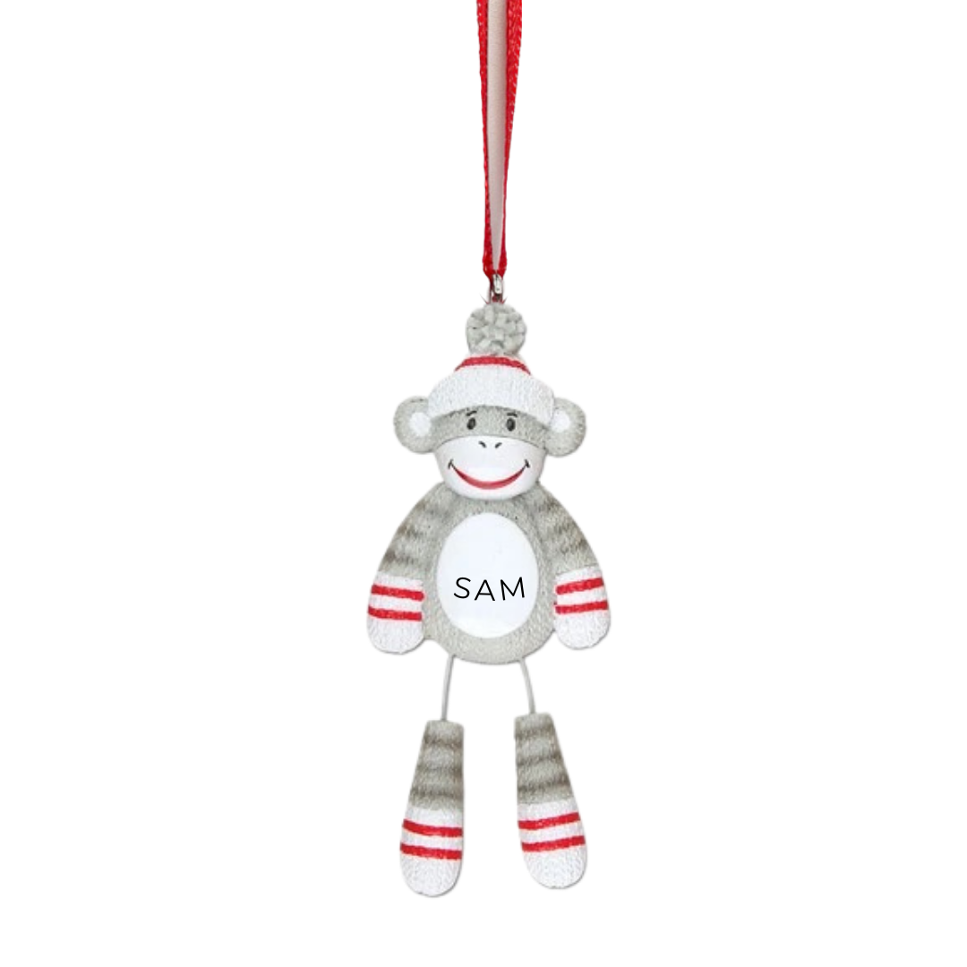 Personalized Sock Monkey Ornament - Custom Holiday Gift