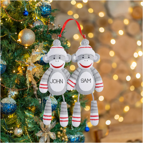 Personalized Sock monkey Couple Ornament - Custom Holiday Gift