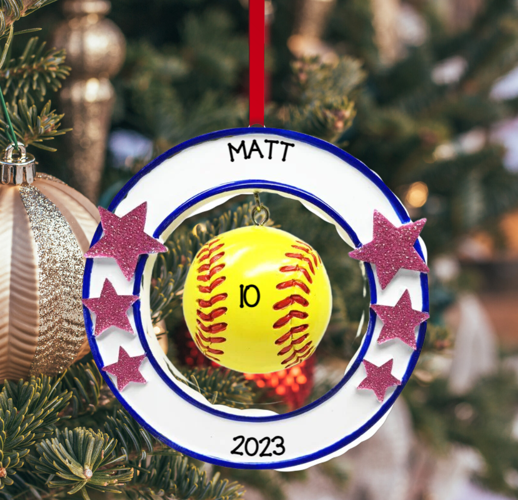 Personalized Softball - 3D Ornament  - Custom Holiday Gift