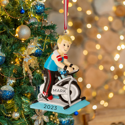 Personalized Spin Bike Boy Ornament - Custom Holiday Gift