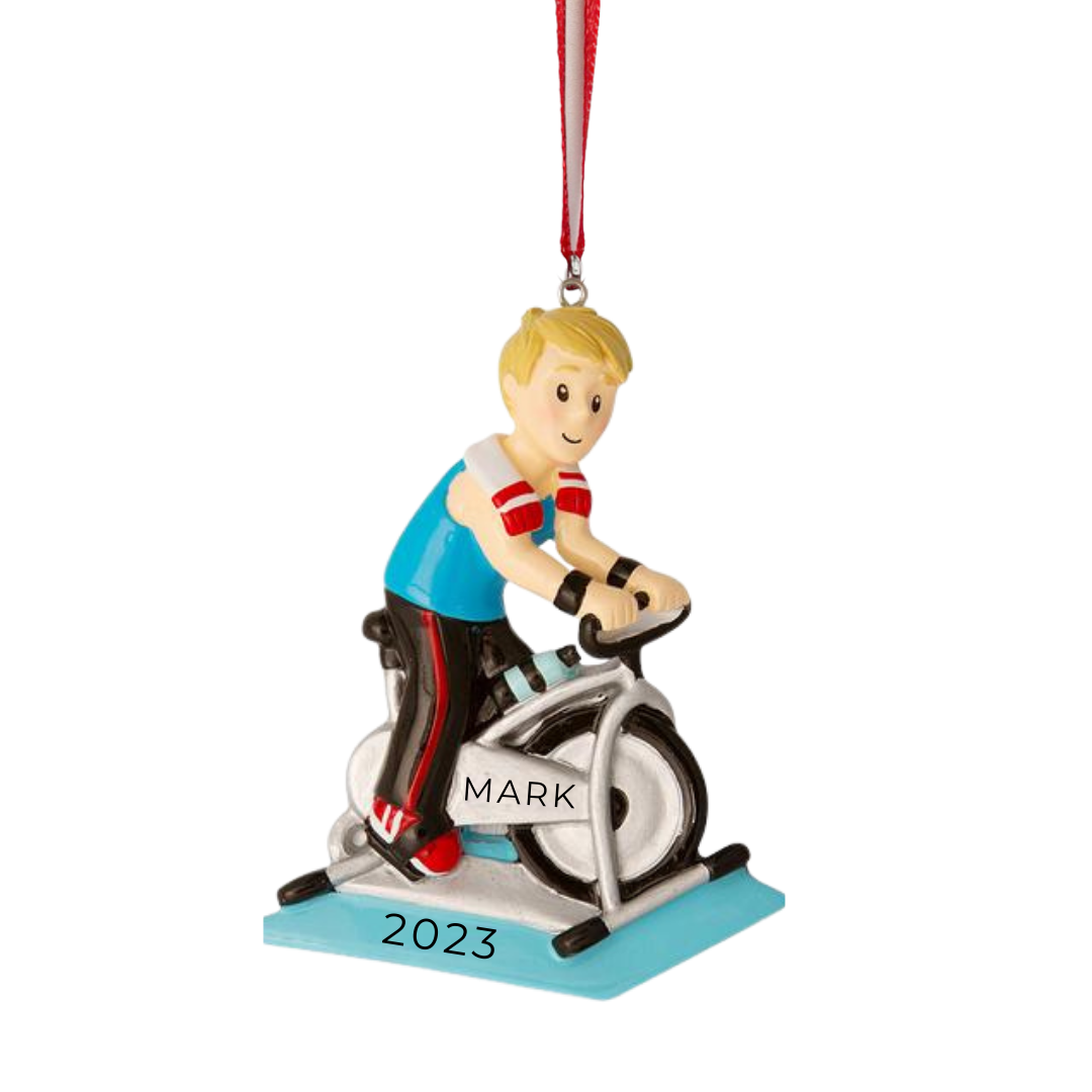 Personalized Spin Bike Boy Ornament - Custom Holiday Gift