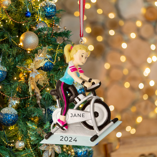 Personalized Spin Bike Girl Ornament - Custom Holiday Gift