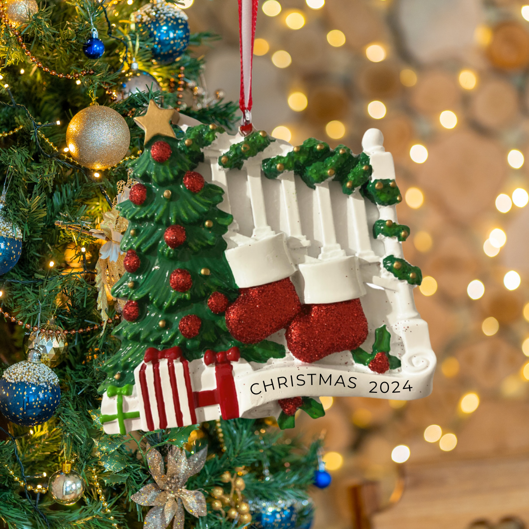 Personalized Stocking on staircase 2 Ornament - Custom Holiday Gift