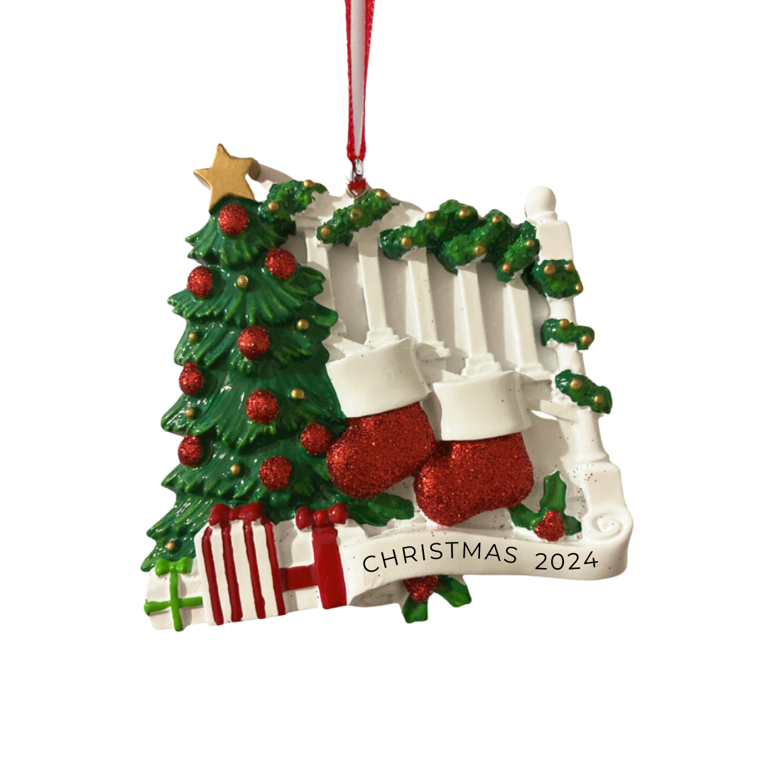 Personalized Stocking on staircase 2 Ornament - Custom Holiday Gift