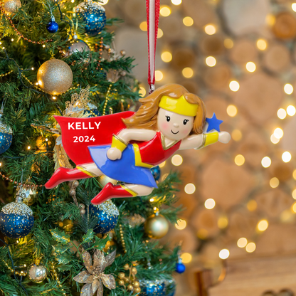 Personalized Super Hero Girl Ornament - Custom Holiday Gift