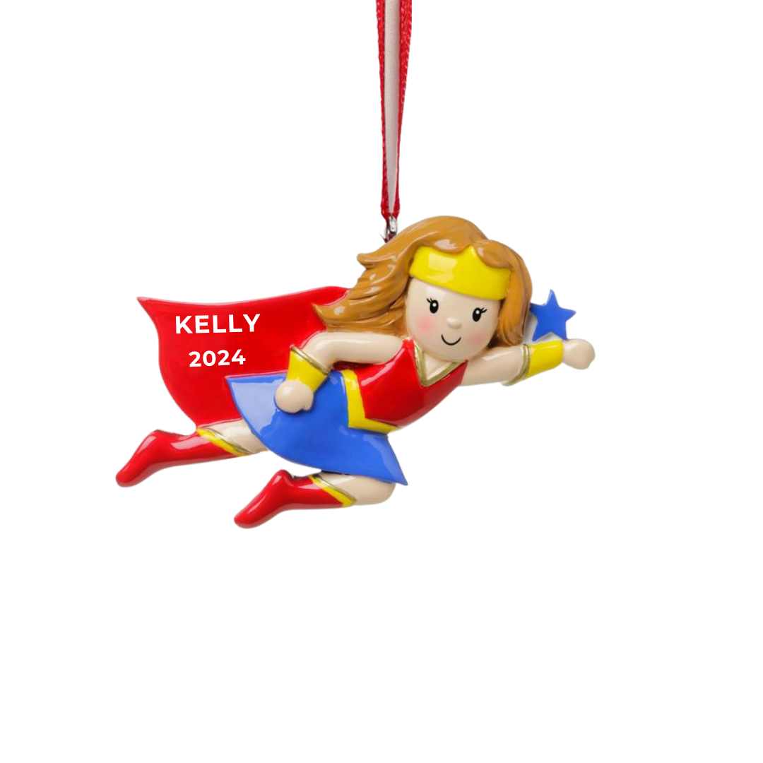 Personalized Super Hero Girl Ornament - Custom Holiday Gift