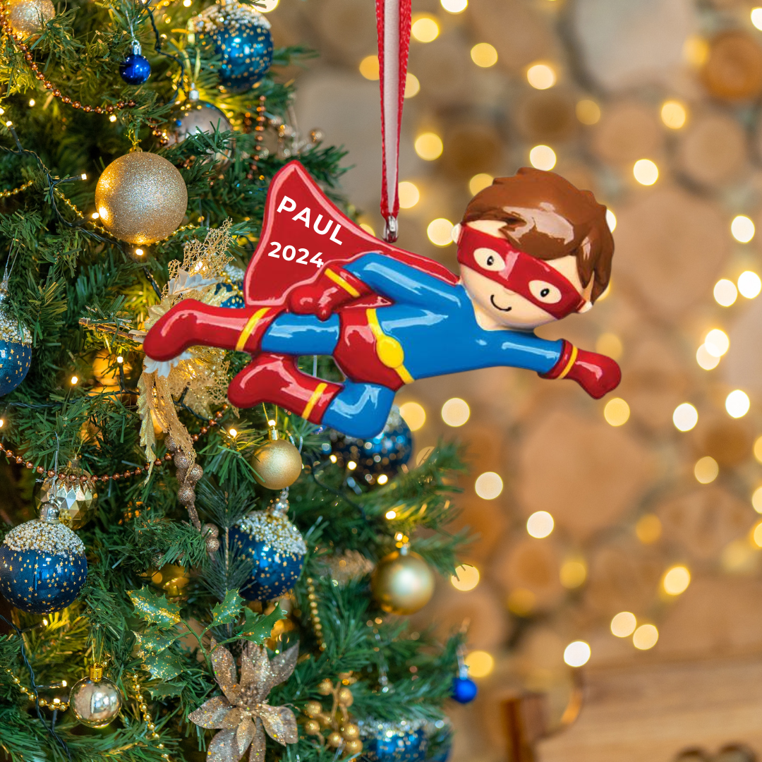 Personalized Super Hero Ornament - Custom Holiday Gift