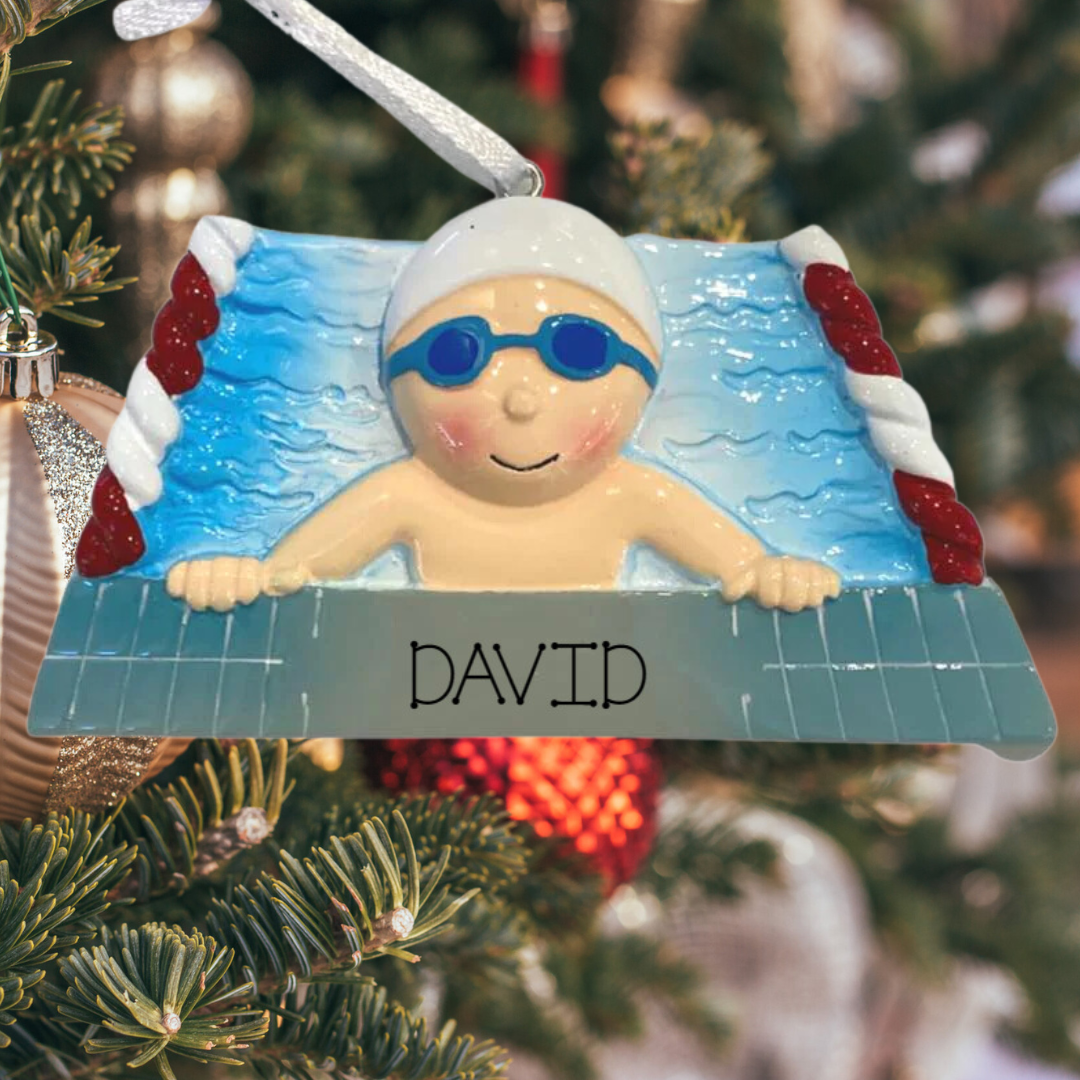 Personalized Swimmer Boy Ornament - Custom Holiday Gift