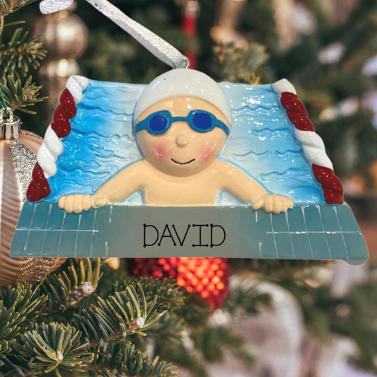 Personalized Swimmer Boy Ornament - Custom Holiday Gift