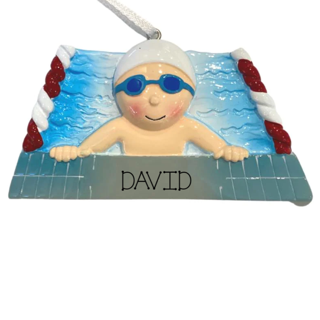 Personalized Swimmer Boy Ornament - Custom Holiday Gift