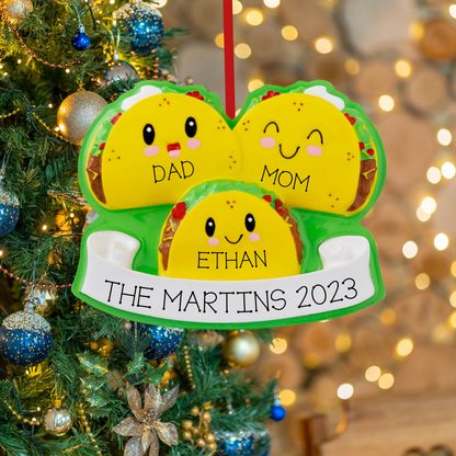 Personalized Taco Family of 3 Ornament - Custom Holiday Gift