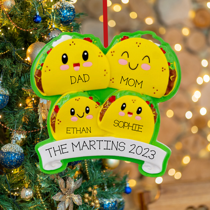 Personalized Taco Family of 4 Ornament - Custom Holiday Gift