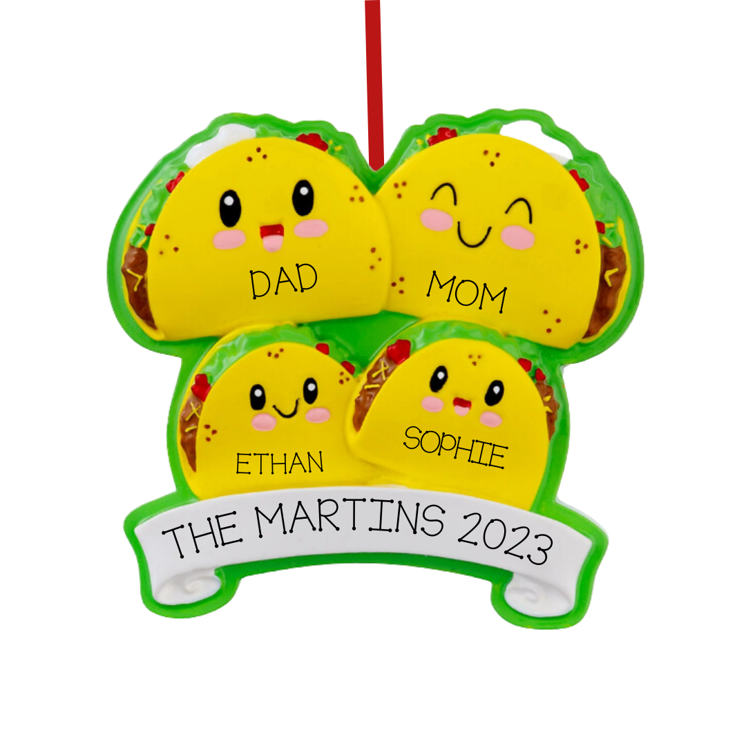 Personalized Taco Family of 4 Ornament - Custom Holiday Gift