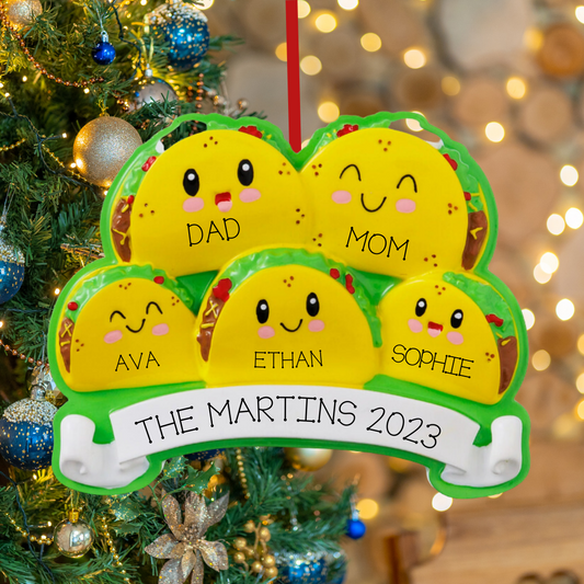 Personalized Taco Family of 5 Ornament - Custom Holiday Gift