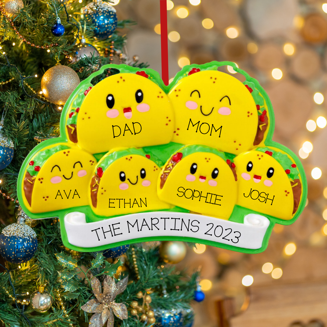 Personalized Taco Family of 6 Ornament - Custom Holiday Gift