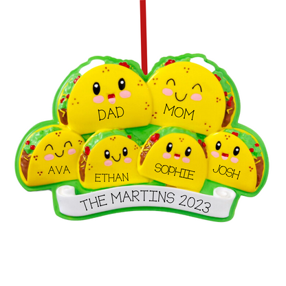 Personalized Taco Family of 6 Ornament - Custom Holiday Gift