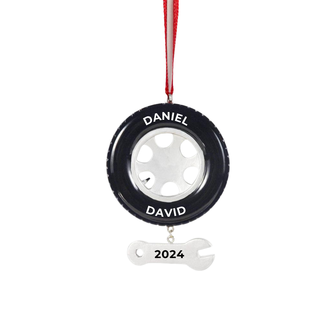 Personalized Tire And Wrench Ornament - Custom Holiday Gift