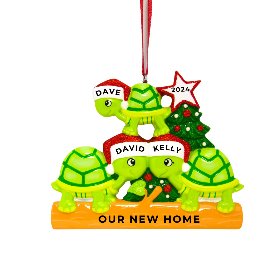 Personalized Turtle Family of 3 Ornament - Custom Holiday Gift