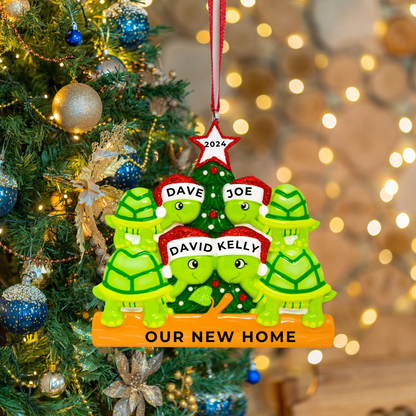 Personalized Turtle Family of 4 Ornament - Custom Holiday Gift