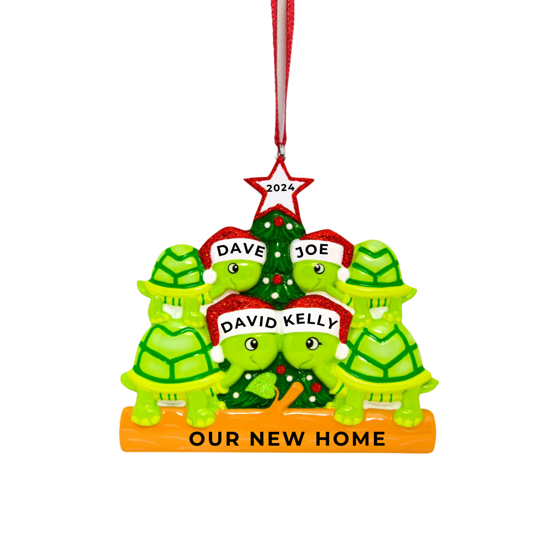 Personalized Turtle Family of 4 Ornament - Custom Holiday Gift